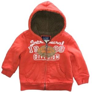 Sherpa Winter Orange Zip Up Graphic Hoodie 2T